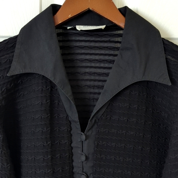 Rayure Paris 90's Vintage Textured Long Sleeve Button Down Cropped Top Black L - Picture 2 of 10